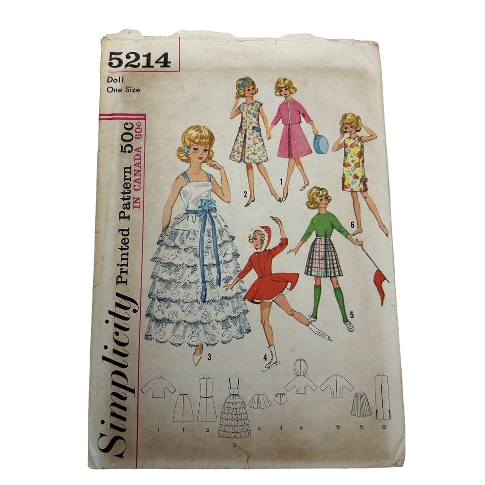 Simplicity‎ Vintage 1950's Doll Wardobe Pattern #5214 Tammy and Jan 12" Dolls